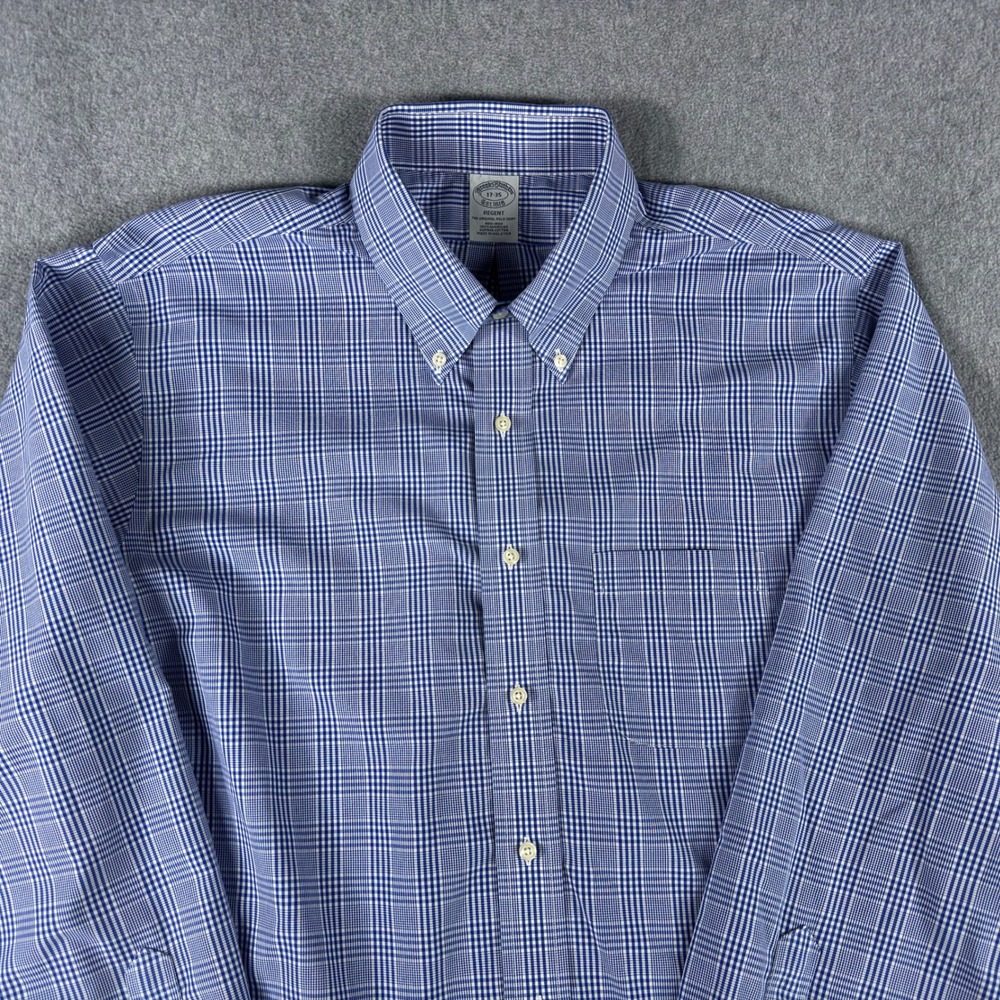 Brooks Brothers Mens 17 35 Regent Fit Blue Plaid Non-Iron Supima Shirt